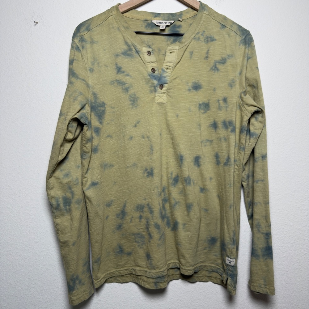 Toad&Co Mens Primo LS Henley Medium Green Tie Dye Long Sleeve Slub Knit Top